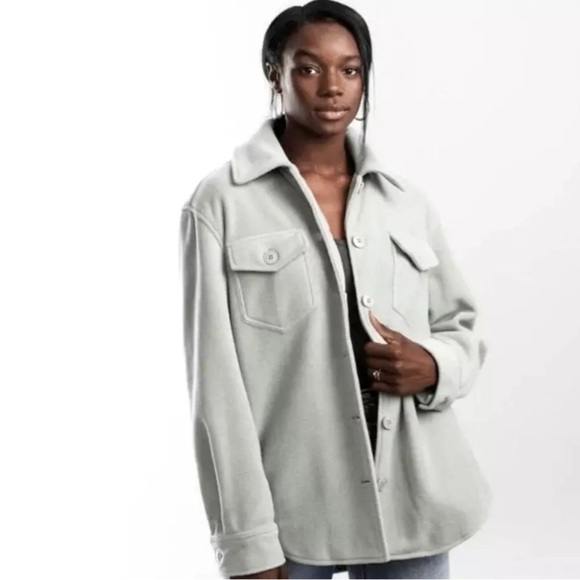 Joie Button Down Wooley Ladies Shacket, pockets, blue grey, Small, oversized - Picture 3 of 9